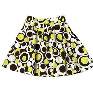 Mini Boden Skirt Girls Size 9 10 Y Retro Print Green Brown Mod 60's Geometric